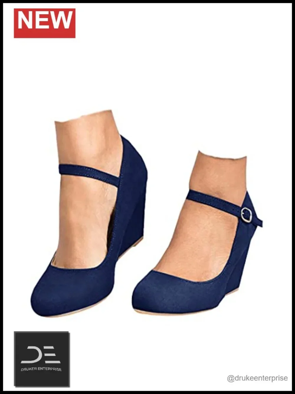 Womens Wedge Pumps Mary Jane Shoes Closed Toe Ankle Strap Suede Heels